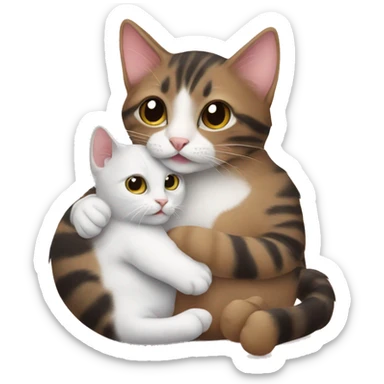 Domesticated cat holding a baby sticker