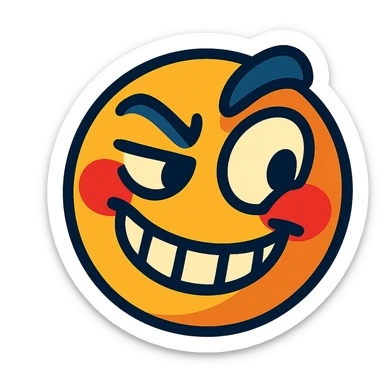 face with mischievous grin, raised eyebrow, blushing, vibrant toon style sticker