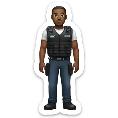 black man standing full body with stab vest  sticker