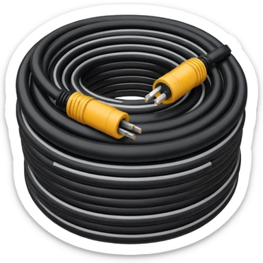 Cable bundle with pneumatic and big electrical cables in a riffled black plastic shaft rounded sticker