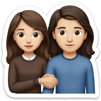 Longer wavy hair for one and straight for the other both dark brown hair. Light skin tone holding hands sticker