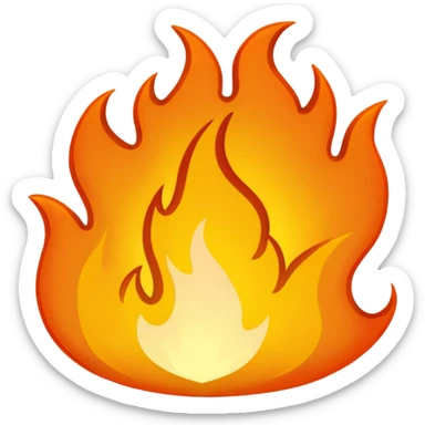 small cartoon flame emoji with 'FIRE' in bold, easy-to-read font, thick outlines, bright orange and yellow, optimized for tiny size and chat use sticker
