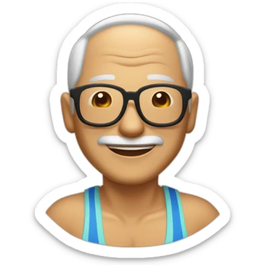 A Chinese old guy in beach wear glasses and swimiming suitvery happy sticker