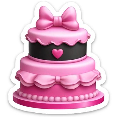 Birthday cake ruffles bows pink coquette black pink vanilla three tier heart shaped sticker