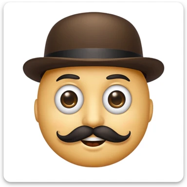 a smirking emoji with a twirly black mustache and a monocle sticker