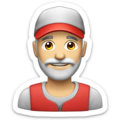 man Bald with Gray beard and red cap with letter M  sticker
