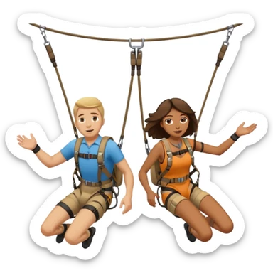 White man and brown woman on a tandem bungee jump sticker