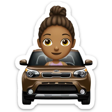 Brown Kia soul car with girl driving sticker