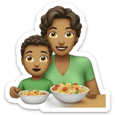 White Mommy with son eat lunch sticker