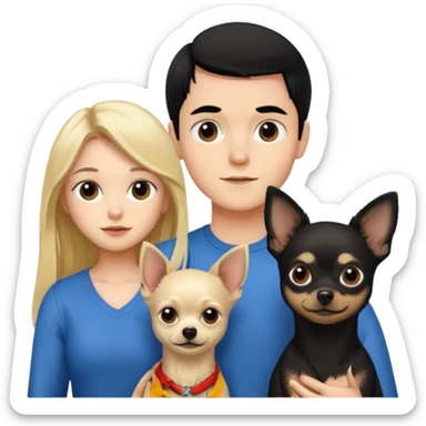  Pareja Chico pelo largo rubio. Chica pelo negro y chihuahua negro  sticker