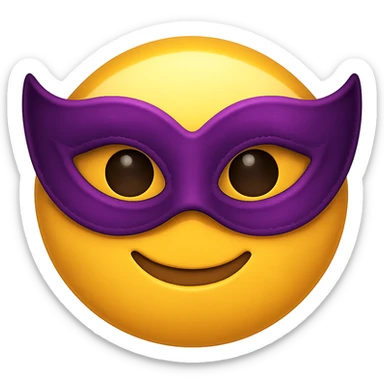 yellow face with purple masquerade mask emoji, digital illustration sticker