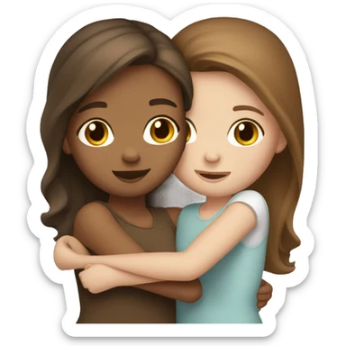 Two girls hug white skin brown hair sticker
