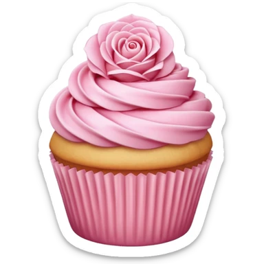 super realistic vanilla cupcake with a pink rose shaped frosting sticker
