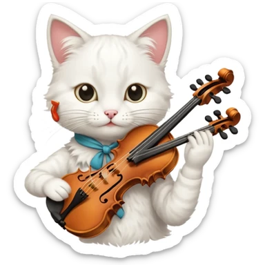 white cat play violin sticker