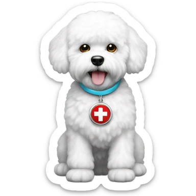 Bichon with a medical alert badge  sticker