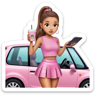 Ariana grande driving to Starbucks wearing a pink croc top and pink short skirt  sticker