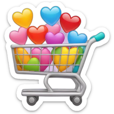 shopping cart with hearts and emojis inside sticker