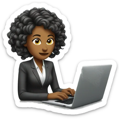 Woman with Laptop busy with coding for Office Work by thinking future me nice hair suit  sticker