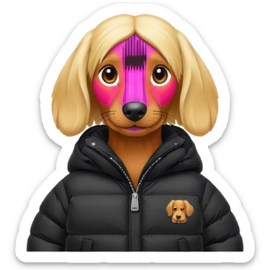 Long hair blonde Daschund dog in oversized black puffer  sticker