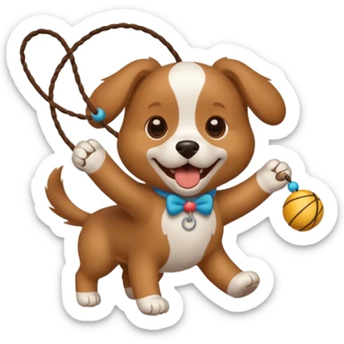 dog playing with a string toy sticker