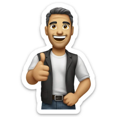 Create an emoji of a face giving a thumbs-up, with a sarcastic or ironic expression. The face should have a raised eyebrow or a slight smirk, giving the impression that the thumbs-up isn't entirely sincere." sticker