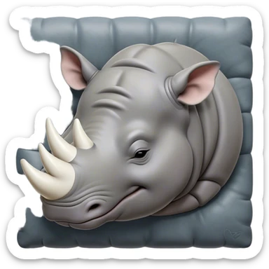 Meme-Worthy Cute Sleeping Rhinoceros Portrait Emoji, Head resting peacefully with a contented smile, showcasing a massive, robust build and a luxuriously soft slate-gray hide, accented by a gentle white horn, eyes shut in a serene, restful nap, Simplified yet hilariously adorable features, highly detailed, glowing with a soft, drowsy light, high shine, relaxed and utterly lovable, stylized with an air of playful laziness, bright and heartwarming, soft glowing outline, capturing the essence of a comically sleepy rhinoceros, so meme-worthy it feels like it could instantly become the next viral sensation of adorable slumber! sticker