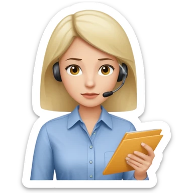 A female office worker who undertakes the work or tasks to respond to the customer's sales request, no headsets or telephones. Can you add a general office background to better set the context? sticker
