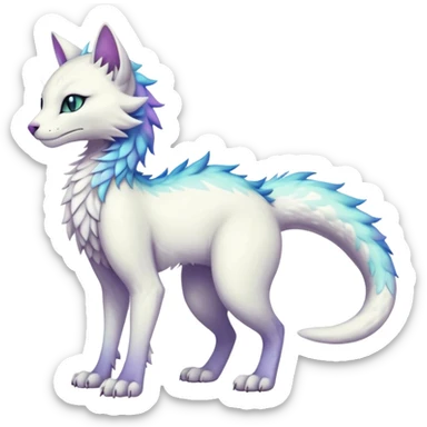 Kawaii white iridescent edgy fantasy feline-vernid-sergal-fursona animal creature with a tufted tail full body with intricate markings  sticker