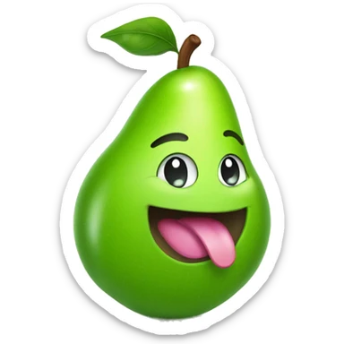 Shiny Green Cute pear with tongue sticker