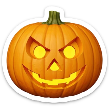 single Halloween pumpkin, carved jack-o'-lantern face, glowing inside, isolated on white background, high detail, soft natural lighting, no text, no watermark --ar 1:1 --v 6
 sticker