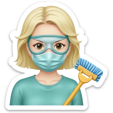 lady cleaning excessively and feeling anxious wearing a mask sticker