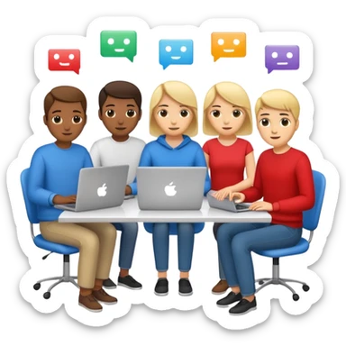 group of programmers with laptops and code snippets sticker