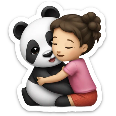 A little girl kissing a panda  sticker