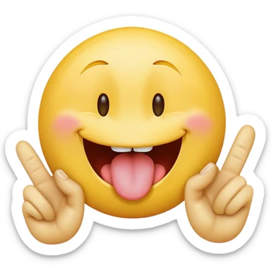 smiley face with tounge betteen two fingers sticker