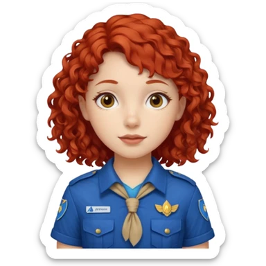 scout girl with blue scout uniform, red curly haired sticker