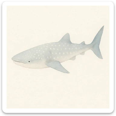 artistic watercolor whale shark, delicate brushwork, blue and gray palette, peaceful mood, oceanic setting sticker