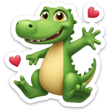 Tiny little Alligator waving goodbye surrounded by hearts sticker