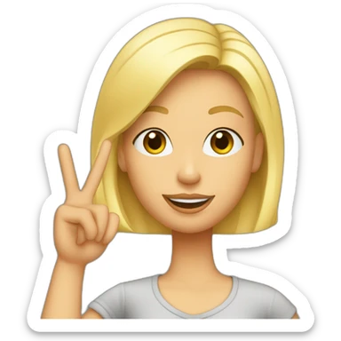 A blonde wearing a t-shirt with the text "Miss Bourbon" and making the peace sign sticker