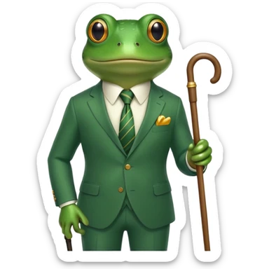 frog in a luxurious green suit, looking rich and confident sticker