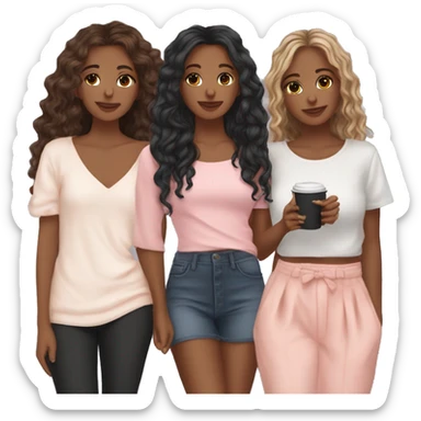 Amigas vestidas de rosa con ropa aesthetic las 2 con cabello café  sticker