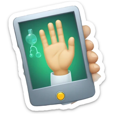 A doctor's hand holding technology sticker