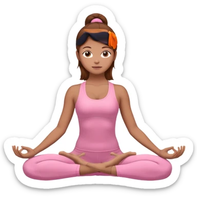 Generate a girl in a yoga pose. She is wearing a pink suit and has brown hair. sticker