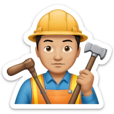 photorealistic kazakh worker middle age with 
hammer sticker