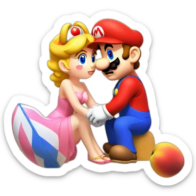 mario and peach love kiss at the beach sticker