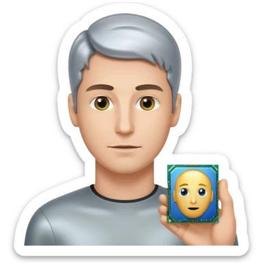 a man with a small AI chip next to him sticker