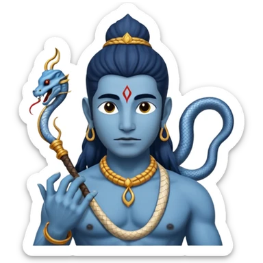 Mahadev real god  shiv not like cartoon  blue body and trishul and and had damru and nack around sanke  sticker