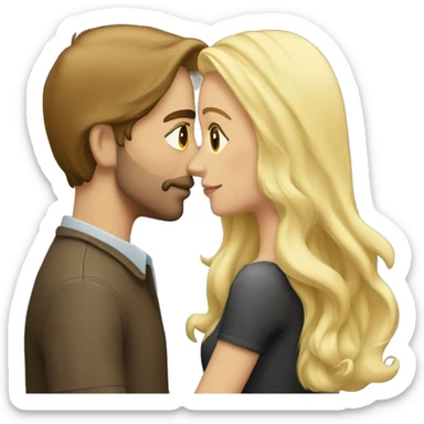 A tall guy with brown hair kisses a girl with blonde hair sticker