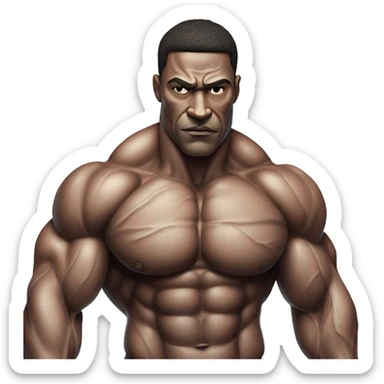A hyper-muscular man with veins prominently visible across his massive arms and chest, each of his arms measuring 180 centimeters in width.  his exaggerated physique creates an even more surreal and intense visual. sticker