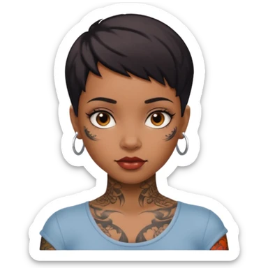 an ios genmoji for a short haired black, tattooed, beautiful girl sticker