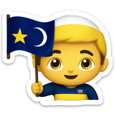 A young happy Turk waving a yellow and navy flag sticker